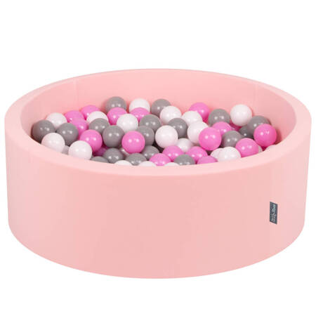 KiddyMoon Suchy basen okrągły z piłeczkami 7cm Zabawka basen piankowy, różowy: szary-biały-róż
