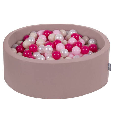 KiddyMoon Suchy basen okrągły z piłeczkami 7cm Zabawka basen piankowy, wrzosowy: pastelowy beż-pudrowy róż-perła-ciemny róż