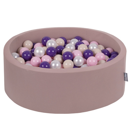 KiddyMoon Suchy basen okrągły z piłeczkami 7cm Zabawka basen piankowy, wrzosowy: pastelowy beż-pudrowy róż-perła-fiolet