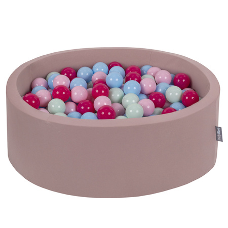 KiddyMoon Suchy basen okrągły z piłeczkami 7cm Zabawka basen piankowy, wrzosowy: pudrowy róż-ciemny róż-babyblue-mięta