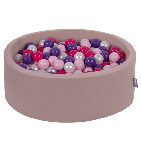 KiddyMoon Suchy basen okrągły z piłeczkami 7cm Zabawka basen piankowy, wrzosowy: pudrowy róż-perła-fiolet-ciemny róż