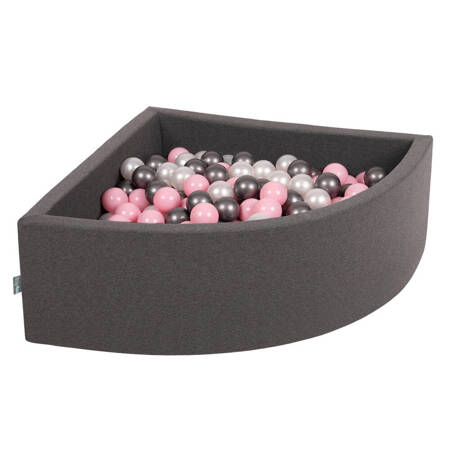 KiddyMoon Suchy basen trójkątny z piłeczkami 7cm Zabawka basen piankowy, ciemnoszary: perła-pudrowy róż-srebrny