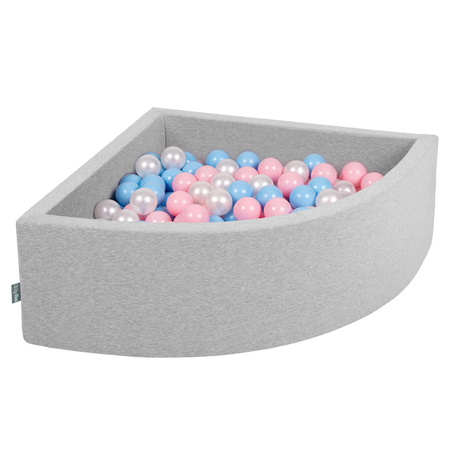 KiddyMoon Suchy basen trójkątny z piłeczkami 7cm Zabawka basen piankowy, jasnoszary: babyblue-pudrowy róż-perła