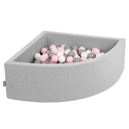 KiddyMoon Suchy basen trójkątny z piłeczkami 7cm Zabawka basen piankowy, jasnoszary: biały-szary-pudrowy róż