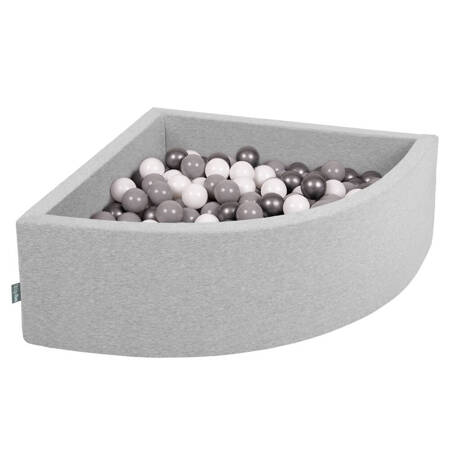 KiddyMoon Suchy basen trójkątny z piłeczkami 7cm Zabawka basen piankowy, jasnoszary: biały-szary-srebrny