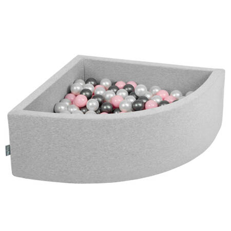 KiddyMoon Suchy basen trójkątny z piłeczkami 7cm Zabawka basen piankowy, jasnoszary: perła-pudrowy róż-srebrny