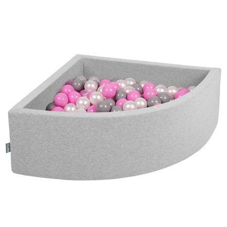 KiddyMoon Suchy basen trójkątny z piłeczkami 7cm Zabawka basen piankowy, jasnoszary: perła-szary-róż