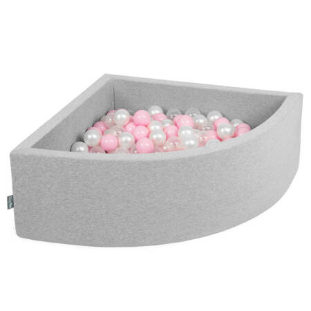 KiddyMoon Suchy basen trójkątny z piłeczkami 7cm Zabawka basen piankowy, jasnoszary: pudrowy róż-perła-transparent