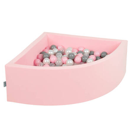 KiddyMoon Suchy basen trójkątny z piłeczkami 7cm Zabawka basen piankowy, różowy: perła-szary-transparent-pudrowy róż