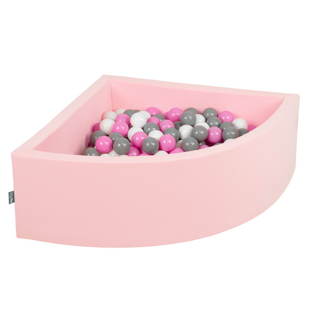 KiddyMoon Suchy basen trójkątny z piłeczkami 7cm Zabawka basen piankowy, różowy: szary-biały-róż