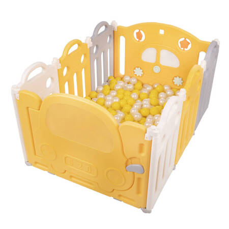 Kojec plastikowy KS-200X z piłeczkami Zabawka boks, biało-żółty: żółty-perła