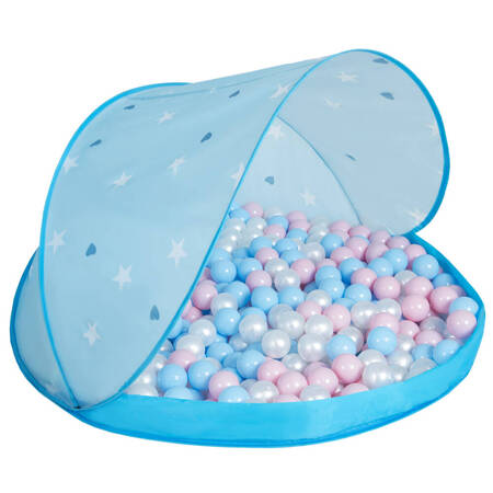 Namiot muszla NS-100X z piłeczkami 6cm Zabawka namiot dla dzieci, niebieski muszla: babyblue-pudrowy róż-perła