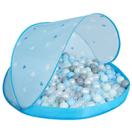 Namiot muszla NS-100X z piłeczkami 6cm Zabawka namiot dla dzieci, niebieski muszla: perła-szary-transparent-babyblue-mięta