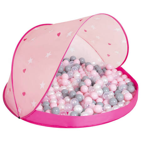 Namiot muszla NS-100X z piłeczkami 6cm Zabawka namiot dla dzieci, różowy muszla: perła-szary-transparent-pudrowy róż