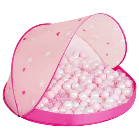 Namiot muszla NS-100X z piłeczkami 6cm Zabawka namiot dla dzieci, różowy muszla: pudrowy róż-perła-transparent