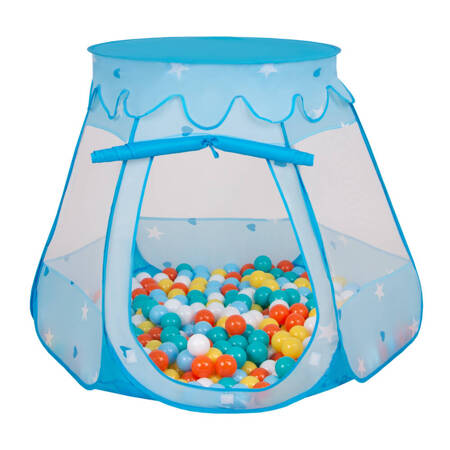 Namiot zamek NZ-100X z piłeczkami 6cm Zabawka namiot dla dzieci, niebieski: biały-żółty-pomarańcz-babyblue-turkus