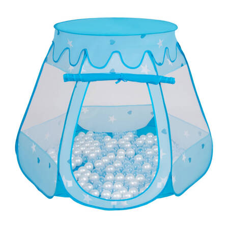Namiot zamek NZ-100X z piłeczkami 6cm Zabawka namiot dla dzieci, niebieski: perła-transparent