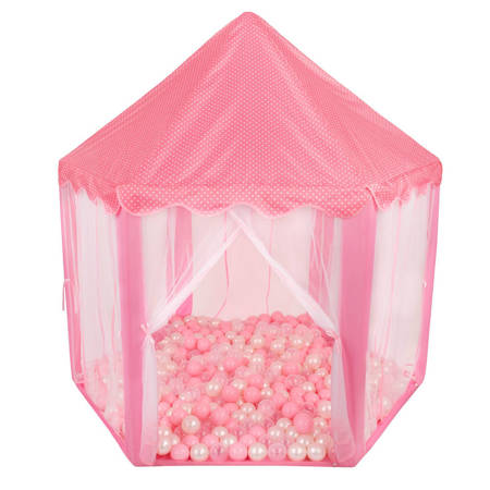 Pawilon księżniczki NK-100X-PINK z piłeczkami 6cm Zabawka namiot dla dzieci, różowy: pudrowy róż-perła-transparent