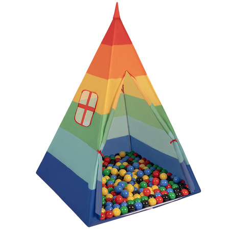 Selonis Namiot tipi NT-200X z piłeczkami 6cm Zabawka namiot dla dzieci, multikolor: czarny-żółty-niebieski-czerwony-zielony