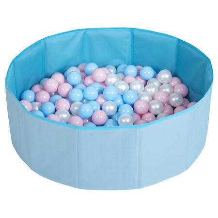 Selonis Suchy basen składany BS-100X z piłeczkami 6cm Zabawka basen tekstylny, niebieski: babyblue-pudrowy róż-perła