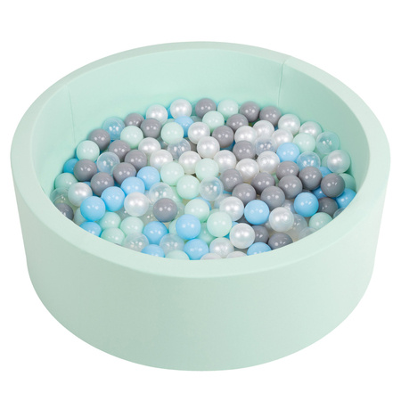 Suchy basen okrągły z piłeczkami 6cm Zabawka basen piankowy, miętowy: perła-szary-transparent-babyblue-mięta