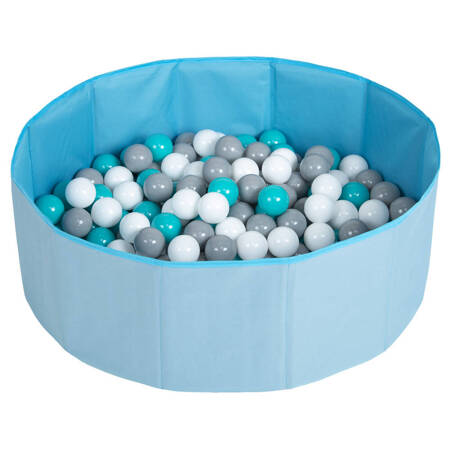 Suchy basen składany BS-100X z piłeczkami 6cm Zabawka basen tekstylny, niebieski: biały-szary-turkus