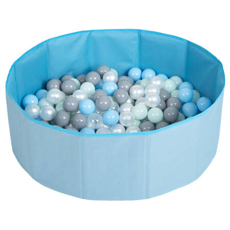 Suchy basen składany BS-100X z piłeczkami 6cm Zabawka basen tekstylny, niebieski: perła-szary-transparent-babyblue-mięta