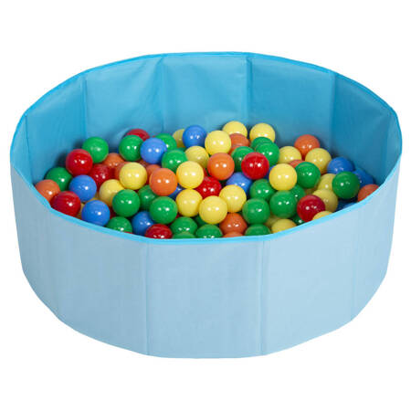 Suchy basen składany BS-100X z piłeczkami 6cm Zabawka basen tekstylny, niebieski: żółty-zielony-niebieski-czerwony-pomarańcz