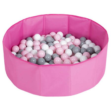 Suchy basen składany BS-100X z piłeczkami 6cm Zabawka basen tekstylny, różowy: biały-szary-pudrowy róż