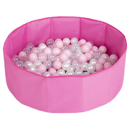 Suchy basen składany BS-100X z piłeczkami 6cm Zabawka basen tekstylny, różowy: pudrowy róż-perła-transparent