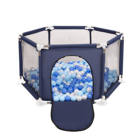 Sześciokąt składany KS-100X z piłeczkami 6cm Zabawka kojec, niebieski: babyblue-niebieski-perła