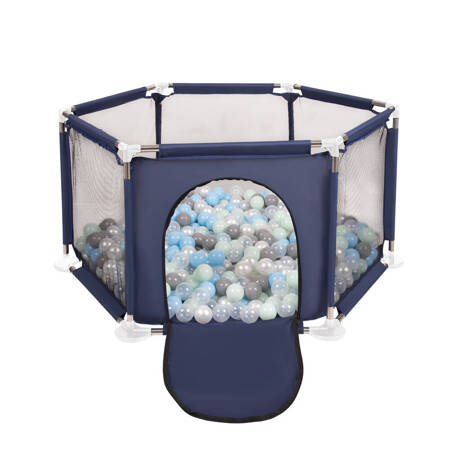 Sześciokąt składany KS-100X z piłeczkami 6cm Zabawka kojec, niebieski: perła-szary-transparent-babyblue-mięta